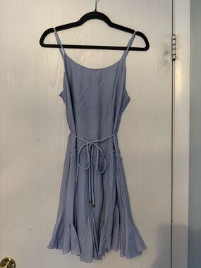 Bluivy Light Blue Spaghetti Strap Mini Dress with Waist Tie